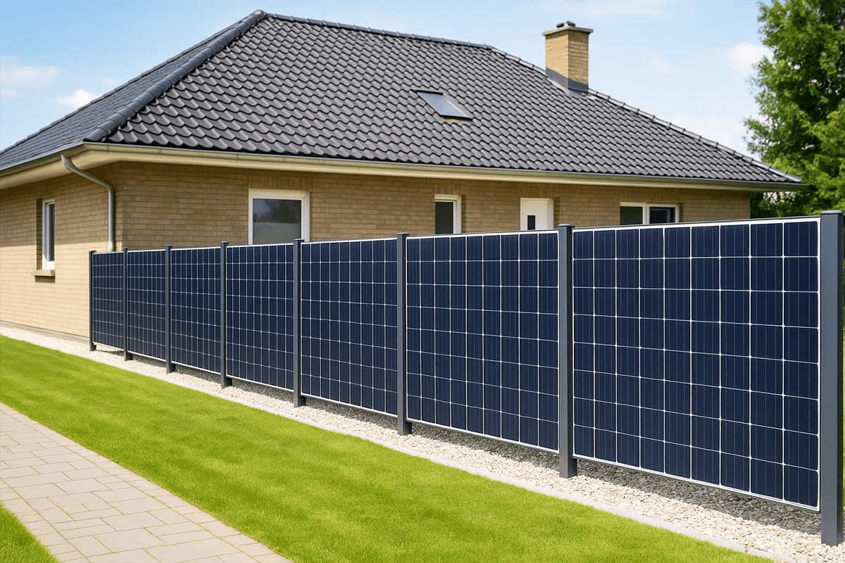 Clôture solaire Solar Zaun bordant le jardin d'une maison individuelle
